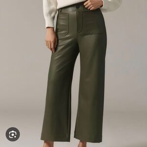 Anthropologie Maeve Colette Olive Green Wide-Leg Faux-Leather Pants - 28 Petite